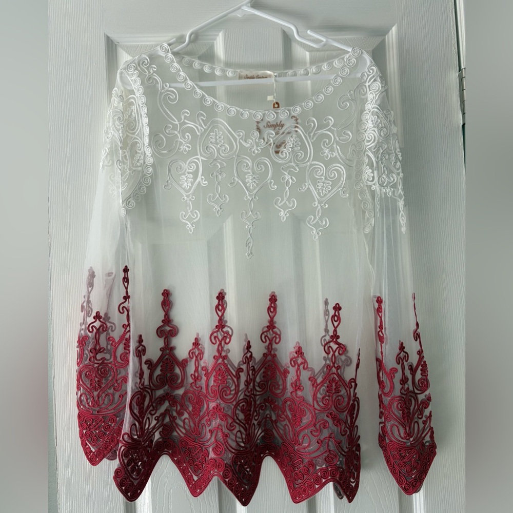 SIMPLY COUTURE Scoop Neck Sheer Mesh Over Top (Wine Ombre) - Sz M